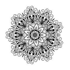 Black and white circle flower pattern in vintage mandala style for tattoos, fabrics or decorations and more