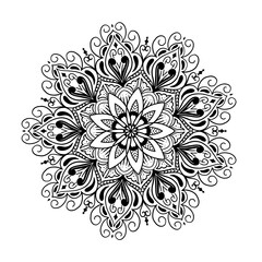 Black and white circle flower pattern in vintage mandala style for tattoos, fabrics or decorations and more