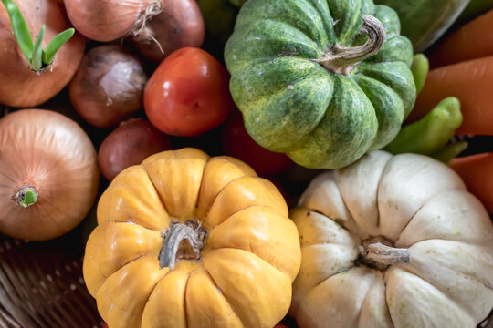 Mini Pumpkin Onions and Tomatoes Prepared to cook , background image