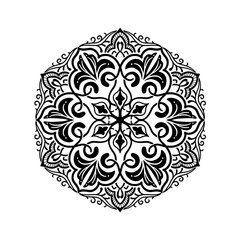 Black and white circle flower pattern in vintage mandala style for tattoos, fabrics or decorations and more