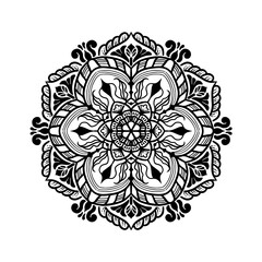 Black and white circle flower pattern in vintage mandala style for tattoos, fabrics or decorations and more