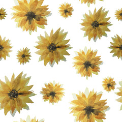 Sunflower clipart. Watercolor floral illustration. Yellow flowers, sunflowers for rustic wedding decorations, Thanksgiving decorations, fabric, greeting cards, ets. Elements isolated on white backgrou