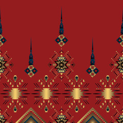 ikat seamless geometric pattern golden red background. wallpaper, texture, wall, ceramic, woven fabric
