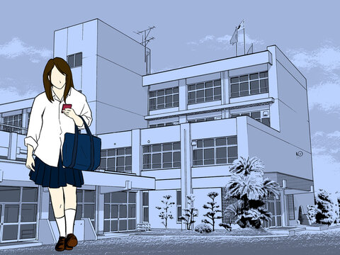 校舎内を歩く学生