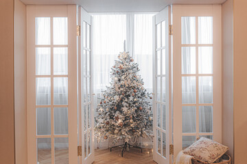 Christmas tree. Xmas interior. Christmas concept. New year decoration.
