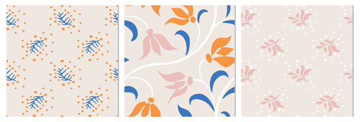 Abstract collection of  patterns with simple flower and leave.