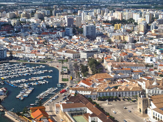 Fototapeta premium Aerial view of the cityscape of Faro at the Algarve coast of Portugal