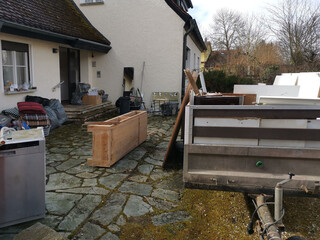Clearing out in front of an old house