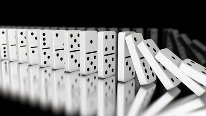 Line of Dominoes Falling Over in Slow Motion Chain Reaction Concept - 4K Seamless VJ Loop Motion Background Animation - Powered by Adobe