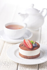 Sweetness cupcake with strawberries. food photography, dark background