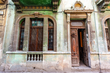 Fototapeta na wymiar Facade of an old colonial building in Havana Vieja, Havana, Cuba, Caribbean, North America