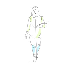 Vector illustration of a walking woman drawn in line-art style