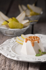 Sweetness soufflé pear. food photography, dark background