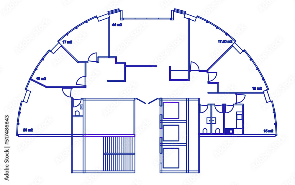 Poster 2d architectural drawing of an empty office plan. space planning and room layout for the work areas 