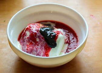homemade ice cream with strawberries