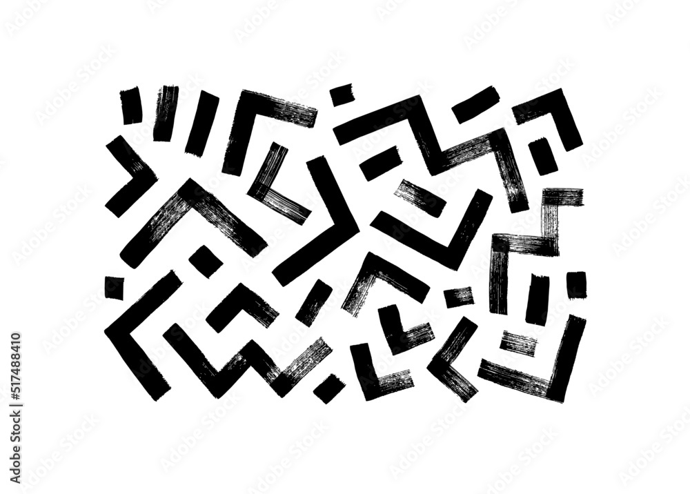 Poster Zig zag lines and triangles vector collection. Simple geometrical monochrome shapes. Memphis design, retro geometric elements. Hand drawn vector zig zag brush strokes. Isolated black shapes.