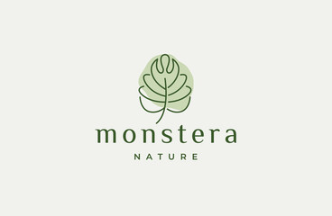 Monstera leaf nature logo icon design template flat vector illustration © SachyStd