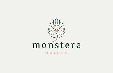 Monstera leaf nature logo icon design template flat vector illustration © SachyStd