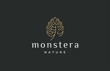 Monstera leaf nature logo icon design template flat vector illustration - obrazy, fototapety, plakaty