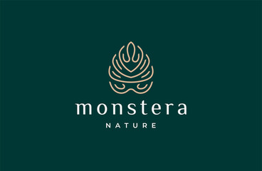 Monstera leaf nature logo icon design template flat vector illustration