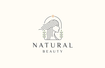 Natural beauty face women logo icon design template flat vector illustration