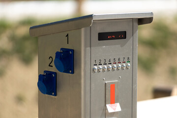 Camper Stop Electric Supply Station Working with coins or Smartphone Application