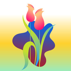 Bight colorful flower and leaf trendy minimalistic background with abstract hand drawn shapes for flyer, brochure cover or banner design. Vector illustration design template