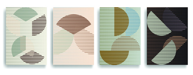 Art composition with lines .Modern art design .Neutral color stripes .Transition speed lines .Bauhaus art style .Geometric shape. Wall art .
