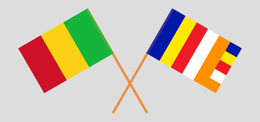 Crossed flags of Mali and Buddhism. Official colors. Correct proportion