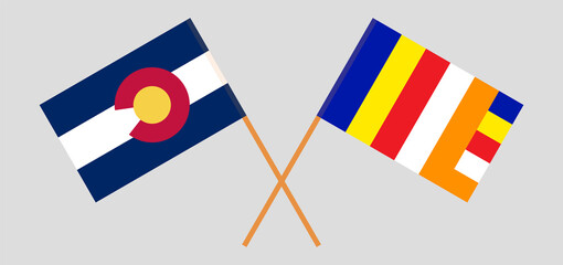 Crossed flags of The State of Colorado and Buddhism. Official colors. Correct proportion