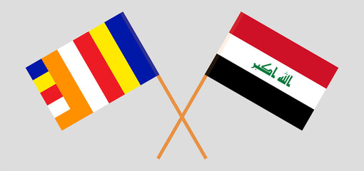 Crossed flags of Buddhism and Iraq. Official colors. Correct proportion