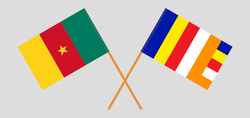 Crossed flags of Cameroon and Buddhism. Official colors. Correct proportion