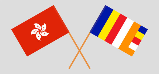 Crossed flags of Hong Kong and Buddhism. Official colors. Correct proportion