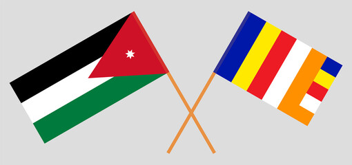Crossed flags of Jordan and Buddhism. Official colors. Correct proportion