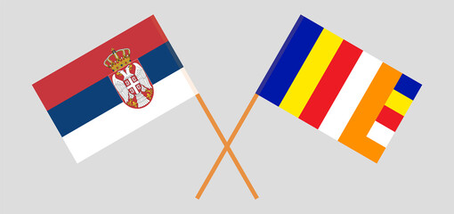 Crossed flags of Serbia and Buddhism. Official colors. Correct proportion