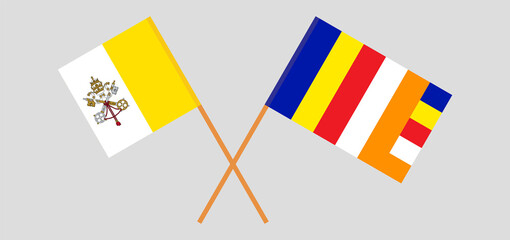 Crossed flags of Vatican and Buddhism. Official colors. Correct proportion