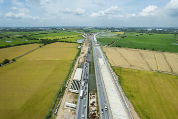 aerial view of highway with car, road top view, transportation
