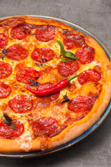 pepperoni pizza is a classic Italian pizza with mozzarella cheese. close-up