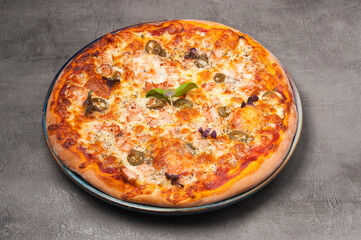 pizza with salmon and jalapeno with mozzarella cheese
