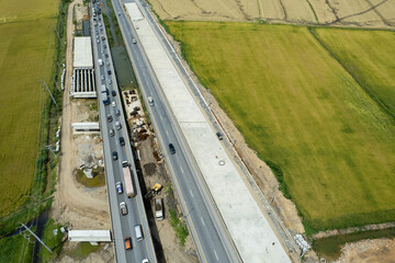 aerial view of highway with car, road top view, transportation