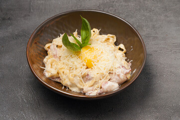 pasta carbonara with bacon, parmesan and cream sauce