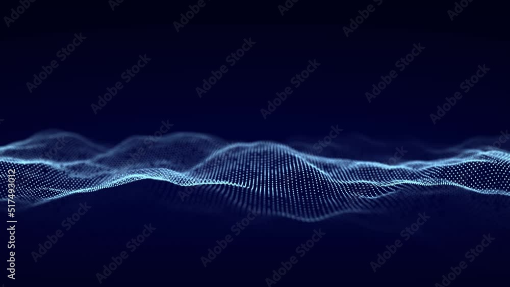 Aufkleber Music wave of particles. Big data visualization. Abstract blue background with a dynamic wave. 3d rendering.