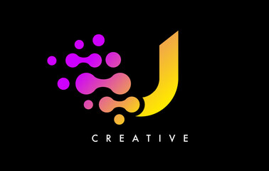 Letter U Dots Logo Design with Purple Yellow Colors on Black Background Vector