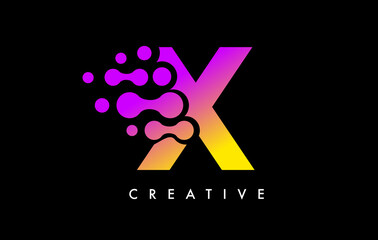 Letter X Dots Logo Design with Purple Yellow Colors on Black Background Vector