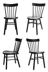 Set with stylish black chairs on white background