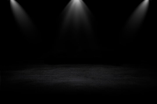 Dark black studio with spotlight gradient light in empty room background, showcase  wall and floor for product display
