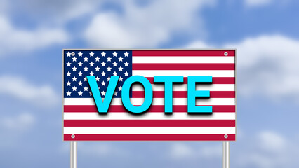 blue 3d vote word isolated on American flag