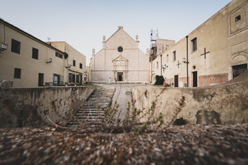 Italy, July 2022: architectural details, at sunset, on the island of San Nicola Isole Tremiti