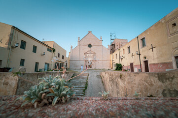 Italy, July 2022: architectural details, at sunset, on the island of San Nicola Isole Tremiti