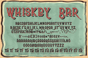 Whiskey bar font, vintage style, vector